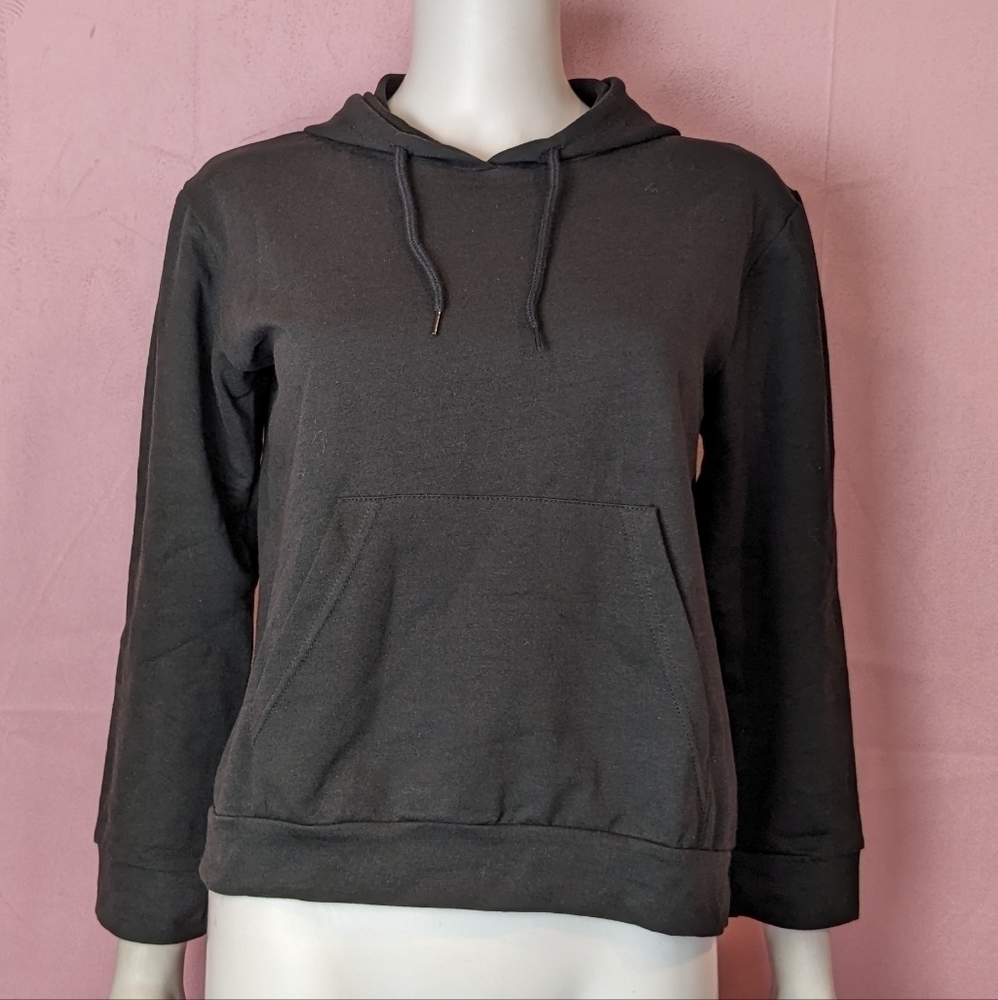 Boohoo Black Basic Pocket Front Pullover Lounge Hoodie size Large